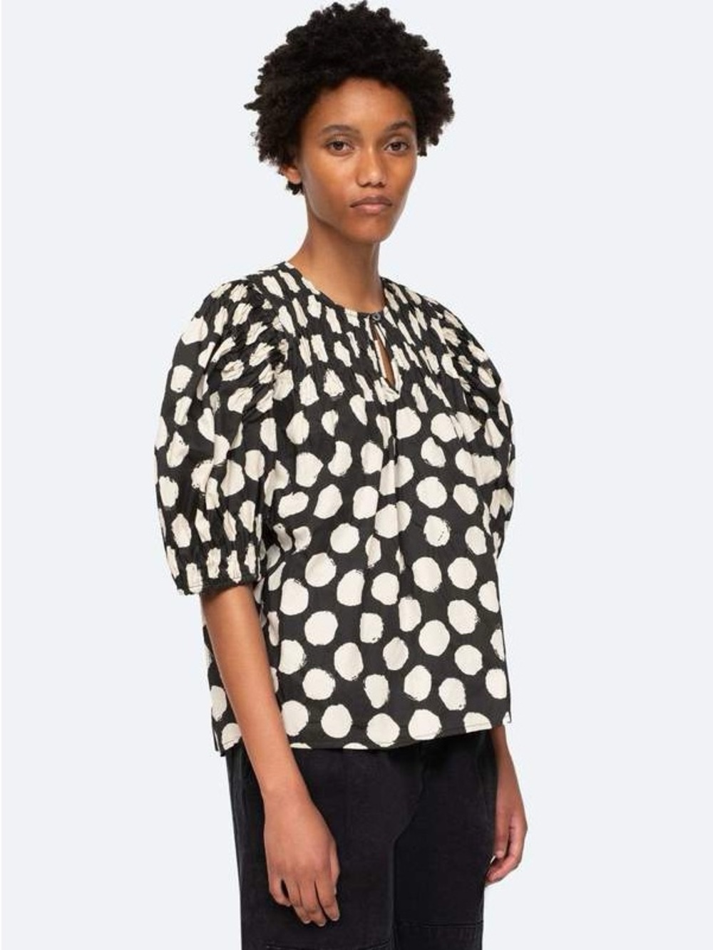 Sea Black & White Polka Dot Puff-Sleeve Blouse